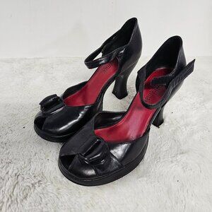 To The Max Black Peep Toe Pinup Punk Retro Ankle Strap Heels Size 6